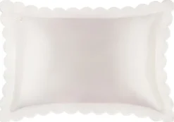 Pure Silk Queen Pillowcase with scalloped edge - white