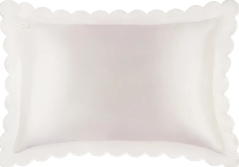 Pure Silk Queen Pillowcase with scalloped edge - white