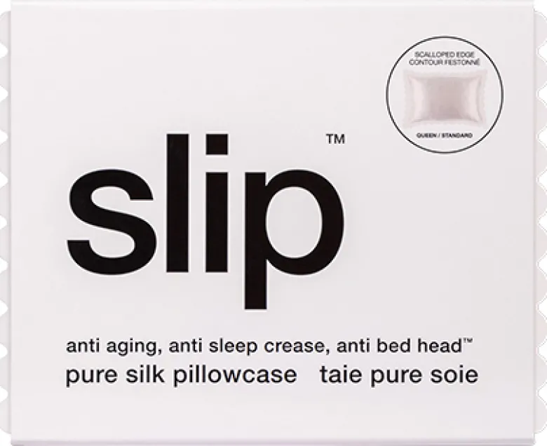 Pure Silk Queen Pillowcase with scalloped edge - white