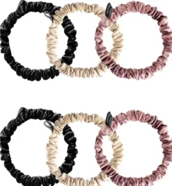 Skinny Scrunchie Set - Damask Rose, Dusty Gold & Black Jade